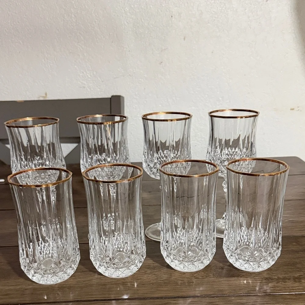 Vintage Cristal d’Arques France 24% Lead Crystal Glasses with Gold Rim – Set of